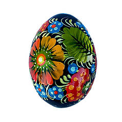 Дерев'яне яйце розписане "Чорний фон, різнокольорова гама" 6*4.5 см., з петриківським розписом, ручної роботи.