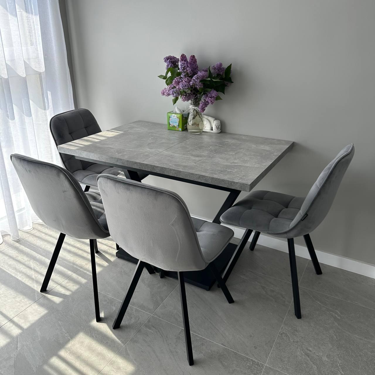 М'який стілець GARDA зі спинкою з сірого велюру топ на металевому чорному каркасі, фото 1