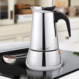 Кавоварка гейзерна еспрессо мокко 100 мл з нержавіючої сталі Для приготування 2 чашок кави