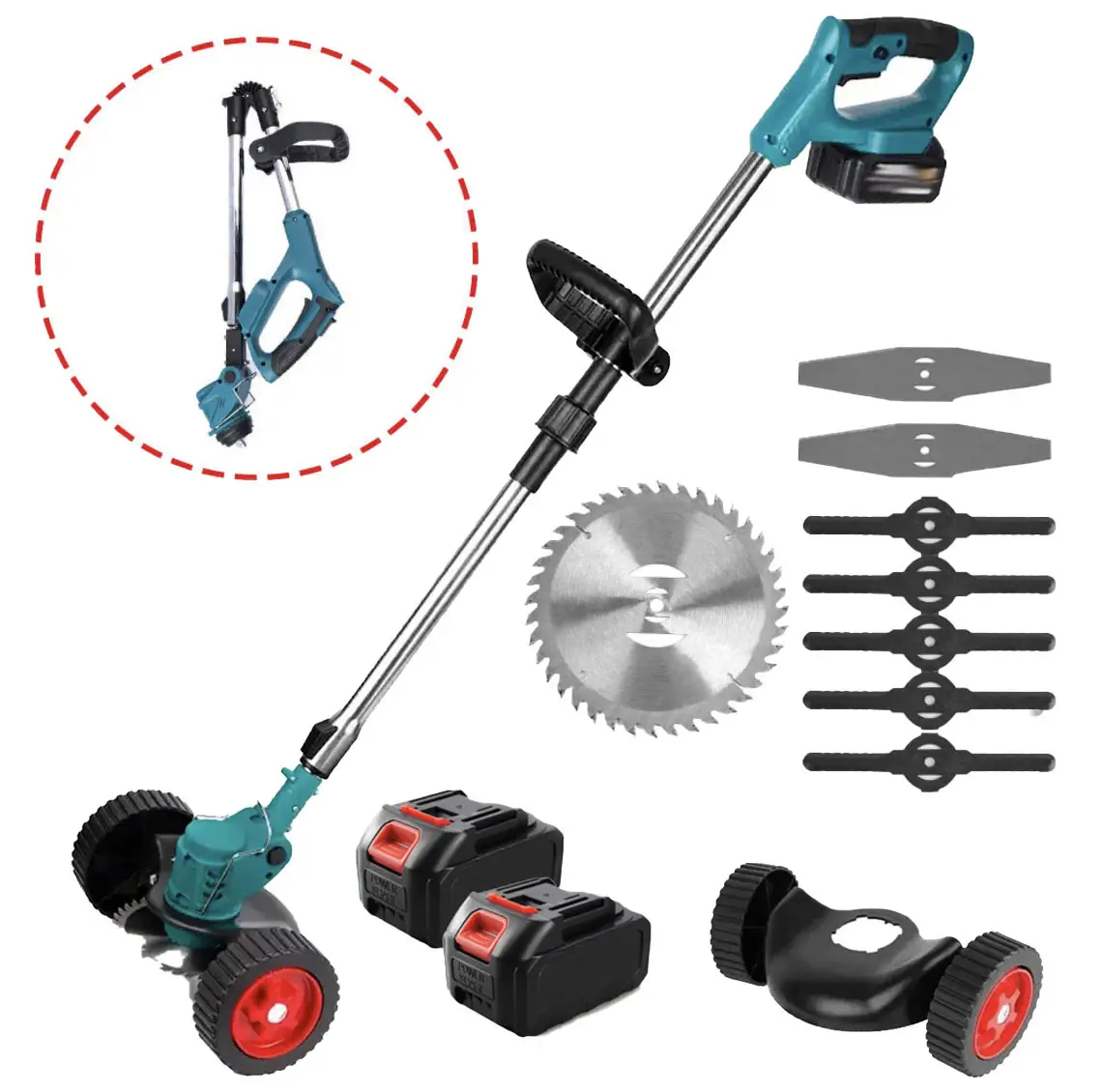 Газонокосарка з колесами на 48 V два акумулятори/Теммер для трави, фото 1