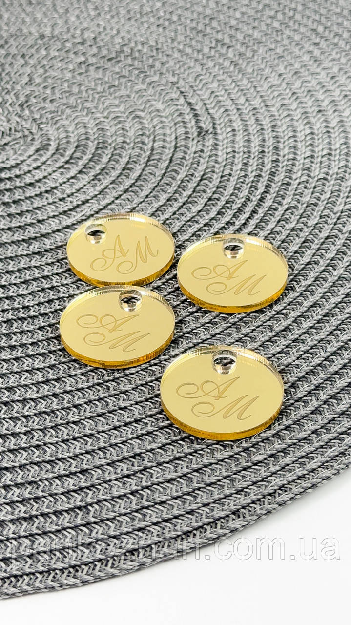 Бірка декоративна з акрилу коло з індивідуальним логотипом золото, фото 1