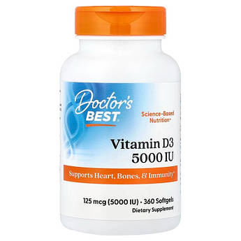 Вітамін Д3 5000 МО Doctor's Best Vitamin D3 для міцного імунітету 360 желатинових капсул