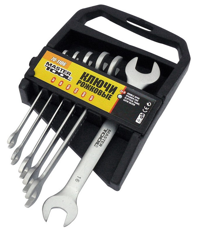 Ключі ріжкові MASTERTOOL PROFI COLD STAMPED набір 8 шт (6х7-20х22 мм) CrV DIN3110 70-1108, фото 1
