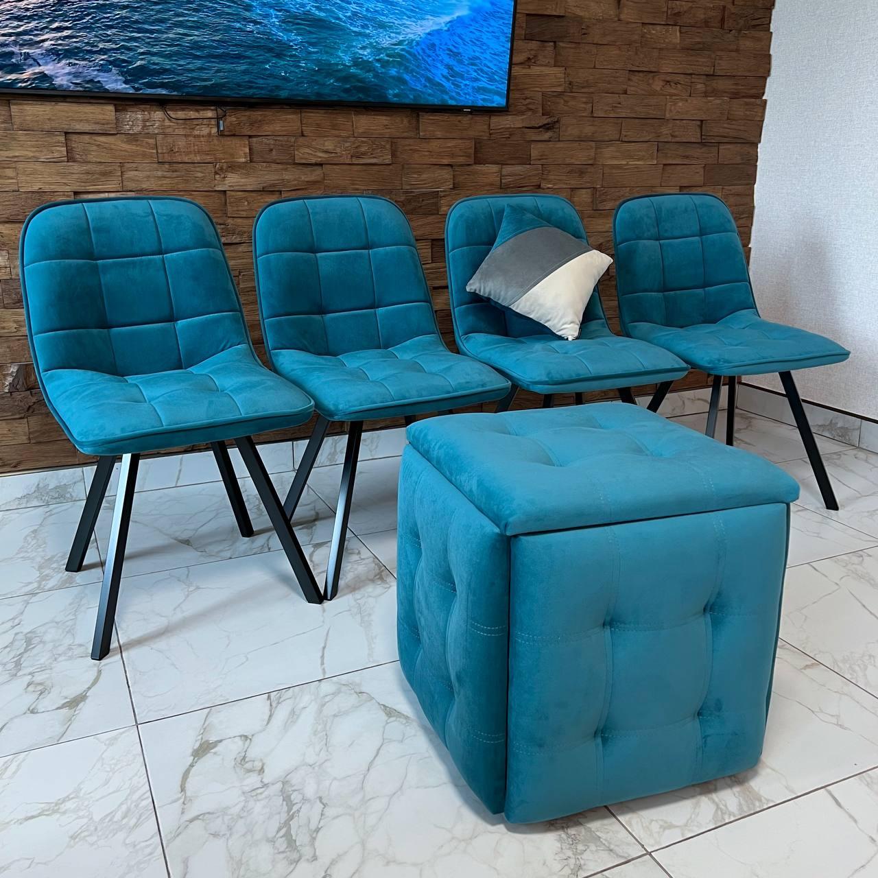 М'який стілець GARDA зі спинкою із блакитного велюру топ на металевому чорному каркасі, фото 1