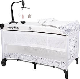 Ліжко-манеж дитяче з другим ярусом FreeON Travel Safari, white