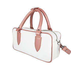 Сумка жіноча "Бріджит" натуральна шкіра, колір біла/рожевий