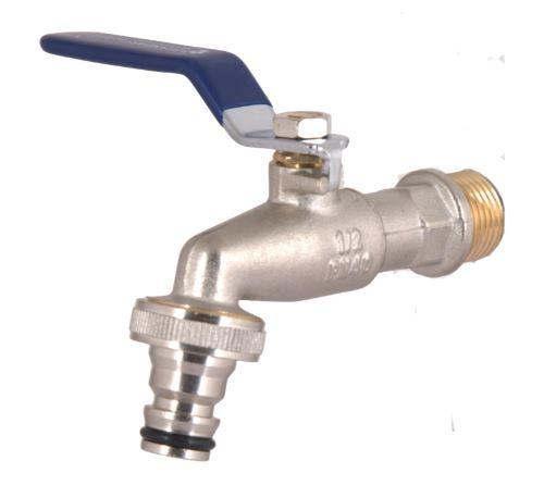 Кран кульовий для поливу Standart 1/2" латун. посилен., нікельов., ручка-важіль Thermo Alliance, фото 1