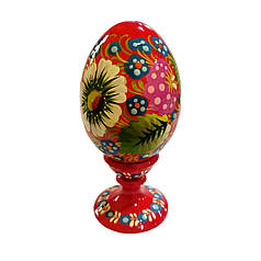Дерев'яне яйце з підставкою розписане "Червоне" 6*4,5 см.,з петриківським розписом, ручної роботи.