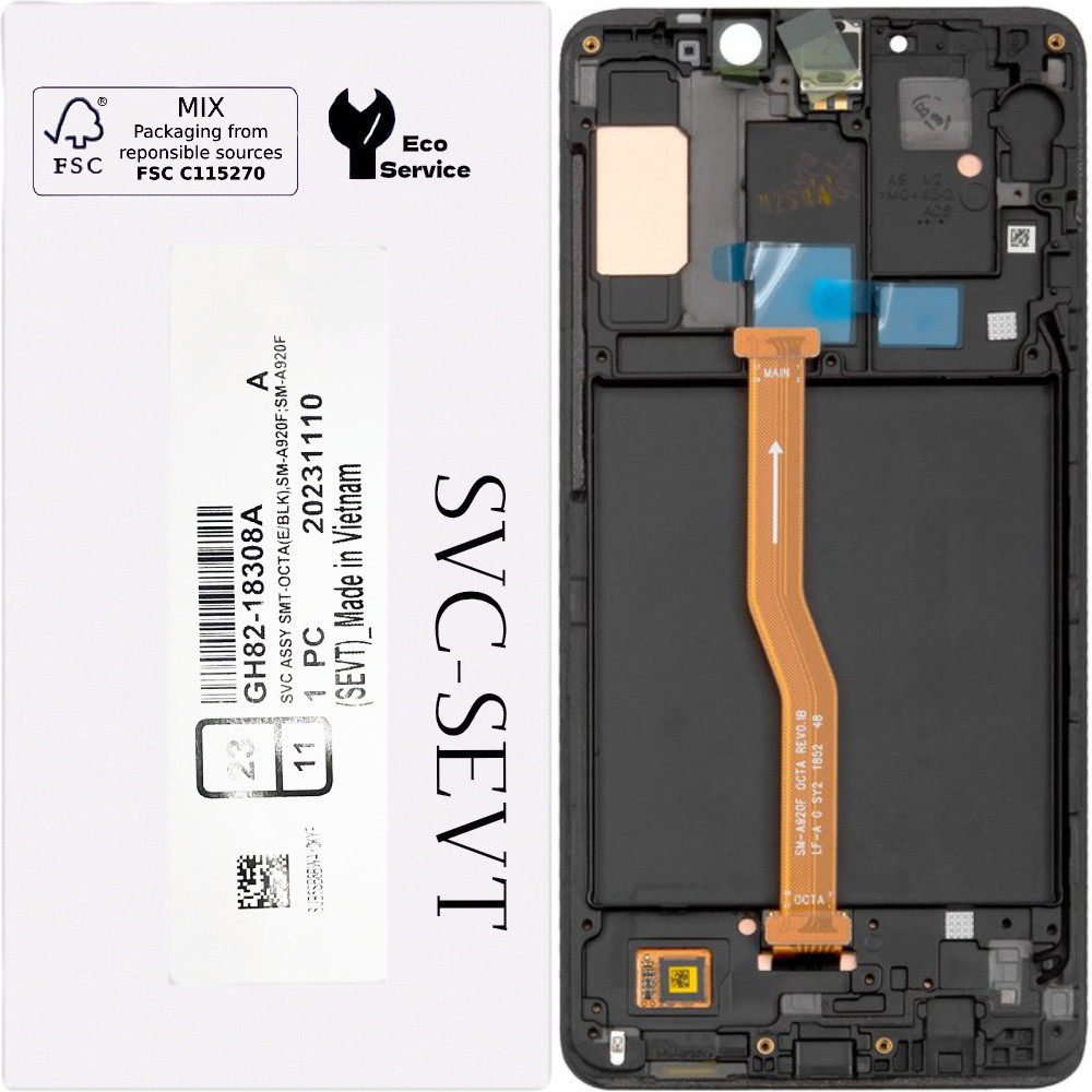 Дисплей Samsung A920 Galaxy A9 2018 чорний, Amoled, оригінал, сервісне пакування, з рамкою, GH82-18308A, фото 1