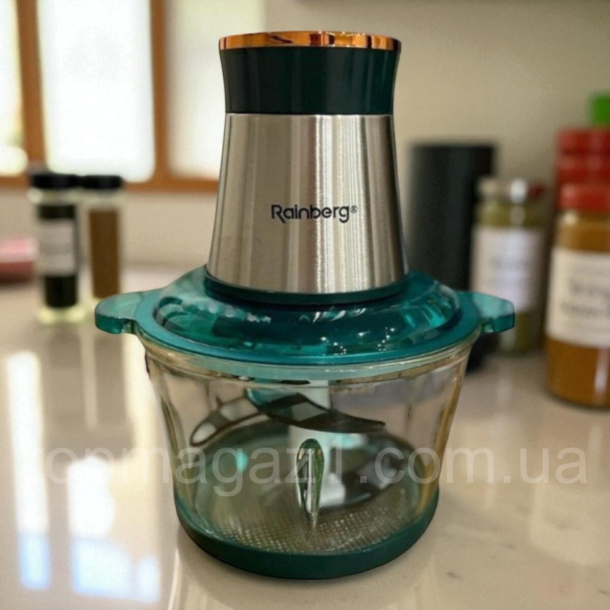Блендер подрібнювач 2 л Rainberg 1300 Вт зі скляною чашею електричний на 2 швидкості, фото 1