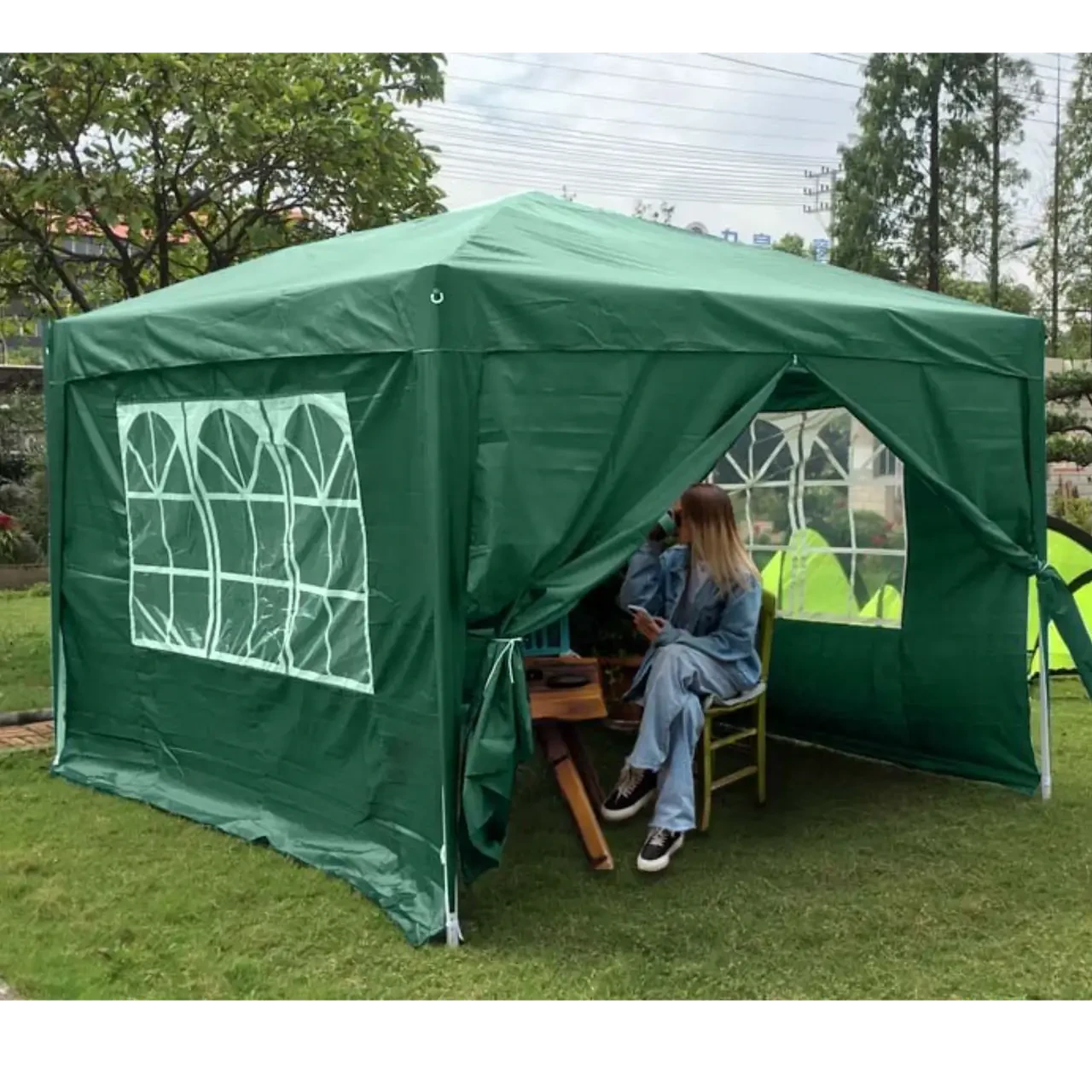 Садовий павільйон 3×3м з вікнами та входом на блискавки, 4 стінки, каркасний намет