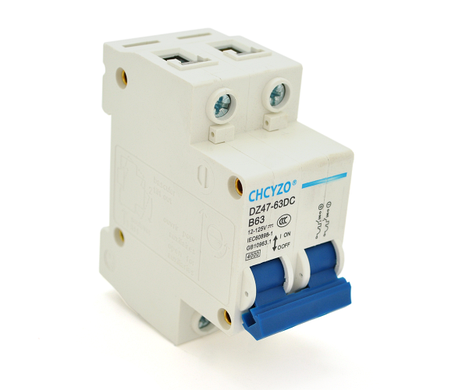 Автоматичний вимикач постійного струму CHCYZO DZ47-63DC-B63, 2P, 63A, 12-125V, фото 1