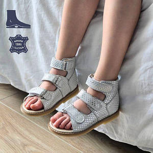 Дитячі високі ортопедичні босоніжки з фіксуючим задніком на липучках для дівчинки 25 розмір