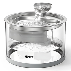 Фонтан для собак NPET N280 2,8 л з нержавіючої сталі та скла, Прозорий