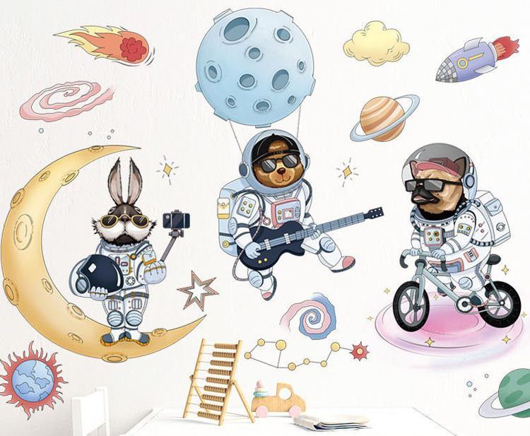 Вінілові наклейки BRUP 3 Космонавта Собаки Заєць (лист 60 х 90 см) Б365-17 TKQF-AB
