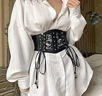 Шкіряний корсет пояс на талію, жіночий корсет з мереживом на шнурівці та кнопках S/M