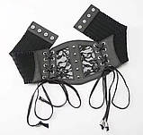 Шкіряний корсет пояс на талію, жіночий корсет з мереживом на шнурівці та кнопках S/M, фото 2