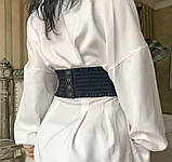 Шкіряний корсет пояс на талію, жіночий корсет з мереживом на шнурівці та кнопках S/M, фото 5