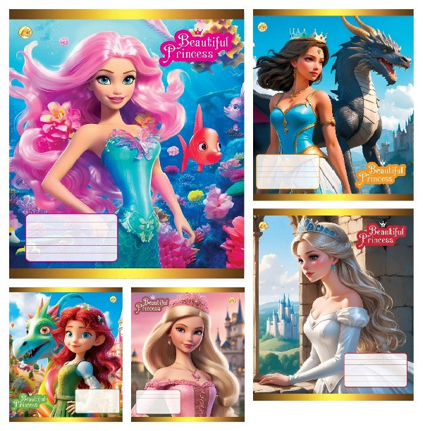 Зошит 12 арк.клітинка Тверда ТА51108 Принцеси, 25/600, 5к. ціна за 25 шт. Зошит, фото 1