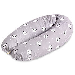 Подушка для вагітних та годування, 30х190см U-подібна PAPAELLA панда сіра з гудзиком