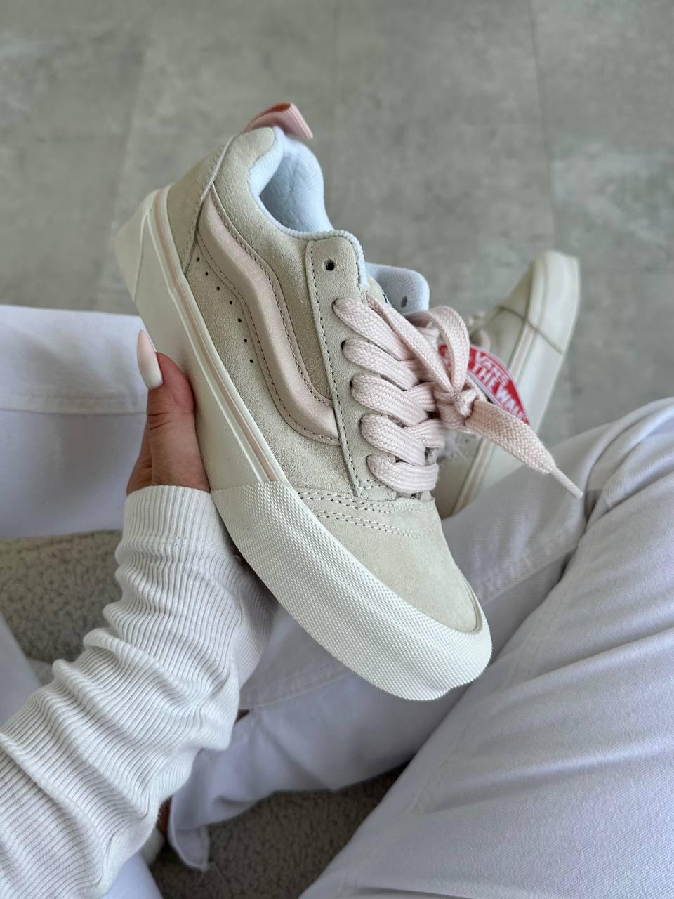 Жіночі кеди Vans Skool KNU Pastels Pink Ванс Олд Скул низькі ніжно рожеві замша текстиль демісезон