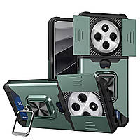 Протиударний чохол із підставкою для Poco C75 зелений зі шторкою для камери