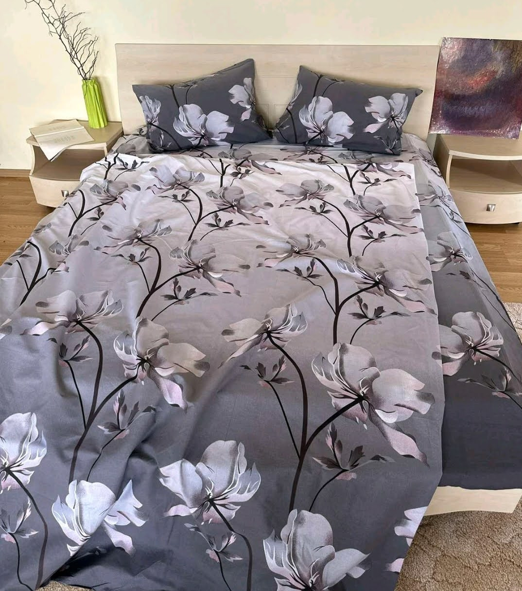 Полуторний розмір постільна білизна бязь «Лабеллум» сірого кольору, фото 1