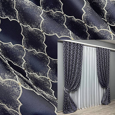 Комплект штор (2шт. 1,5х3м.) жакард, колекція "SAPFIR". Колір темно-синій з молочним. Код 1751ш 33-0715