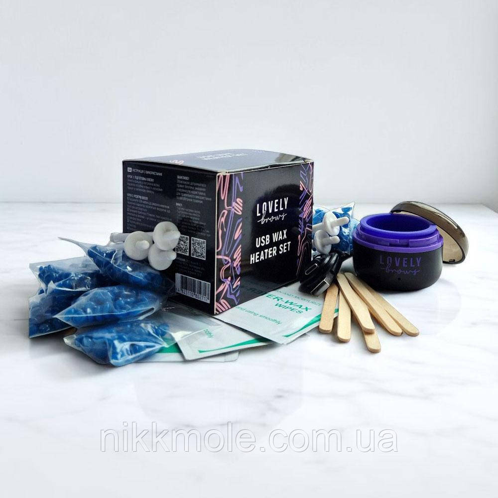 Набір для депіляції брів і обличчя з міні USB- воскоплавом Lovely Brows фіолетовий, фото 1