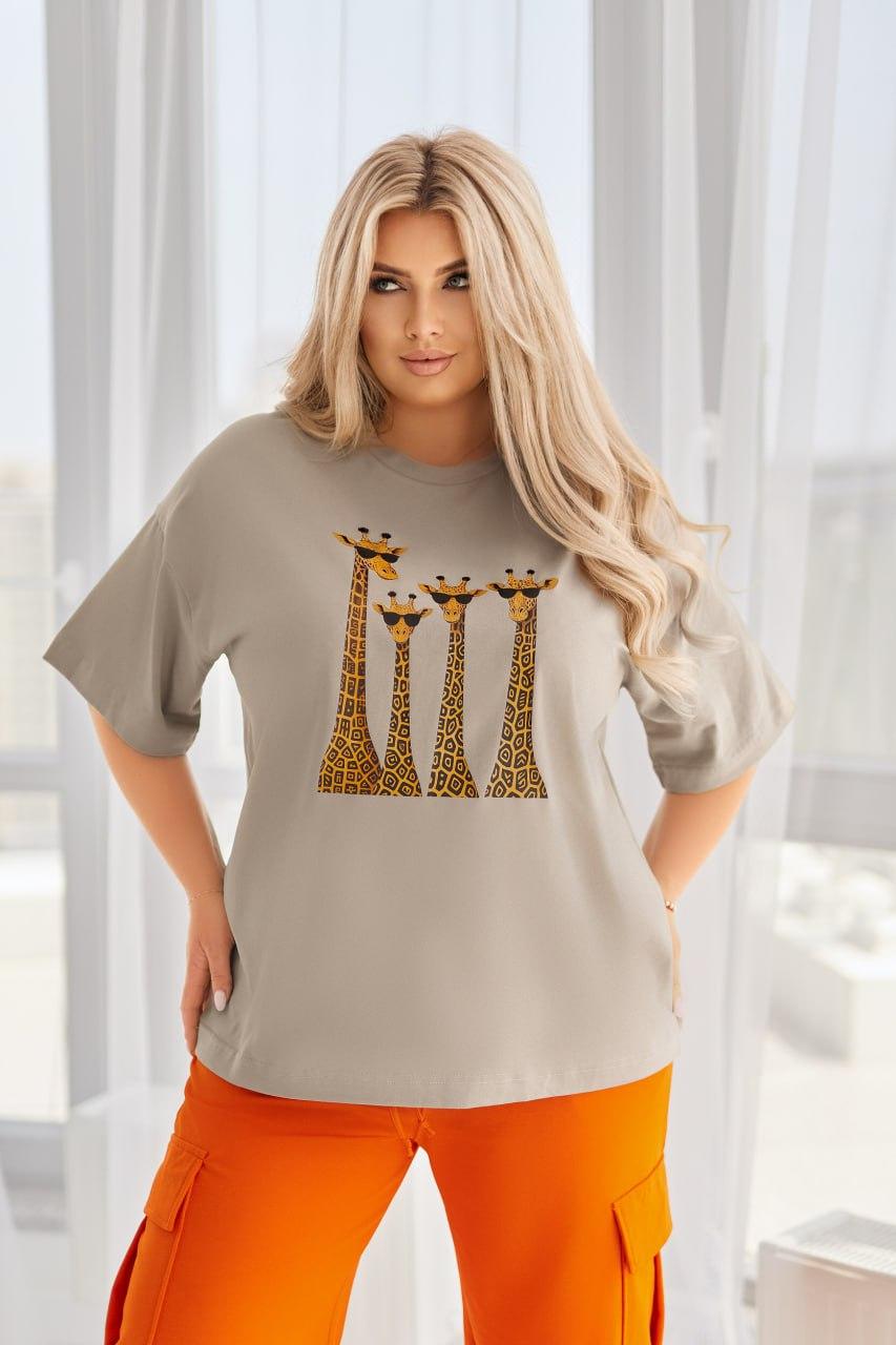 Футболка жіноча ТРИКОТАЖНА р.44-64 ЖИРАФ БЕЖЕВА 5301, фото 1