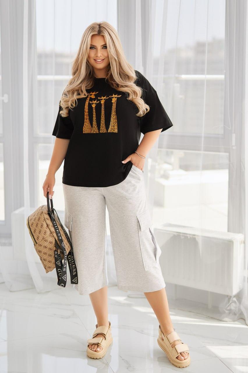 Капрі літні жіночі ТРИКОТАЖНІ СІРИЙ МЕЛАНЖ р.44-62 TEVI 5303, фото 1