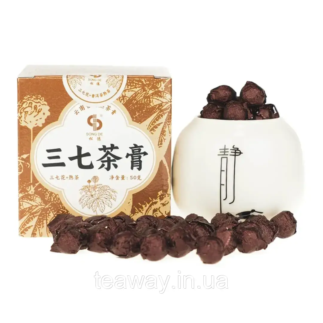 Концентрований чай смола Пуера «Сан Ці» концентрат Шу Пуера з квітами Сан Ці, 50 г, фото 1