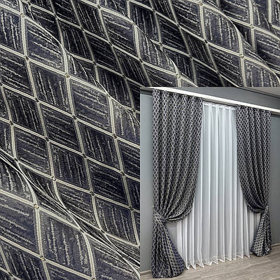 Комплект штор (2шт. 1,5х3м.) жакард, колекція "RUBI". Колір темно-синій з молочним. Код 1758ш 33-0716