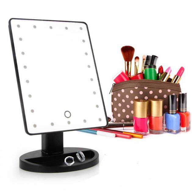 Дзеркало для макіяжу з 16 LED підсвічуванням Mirror White, Дзеркало зі світлом для макіяжу. Колір: чорний, фото 1