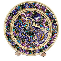 Тарілка 25 см в подарунковому пакуванні "Фіолетова пташка",  з авторським петриківським розписом