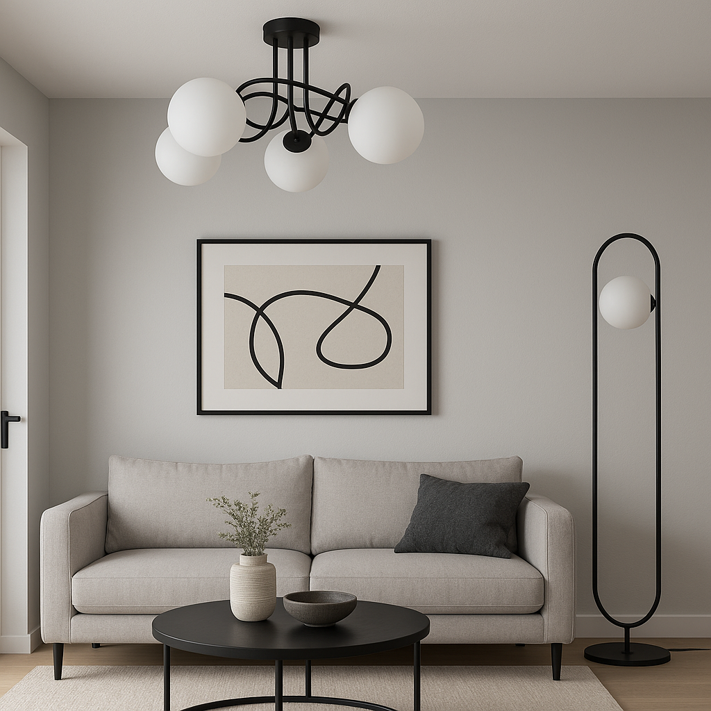 Стельова чорна металева люстра вузол у стилі на кухню, передпокій, фото 1