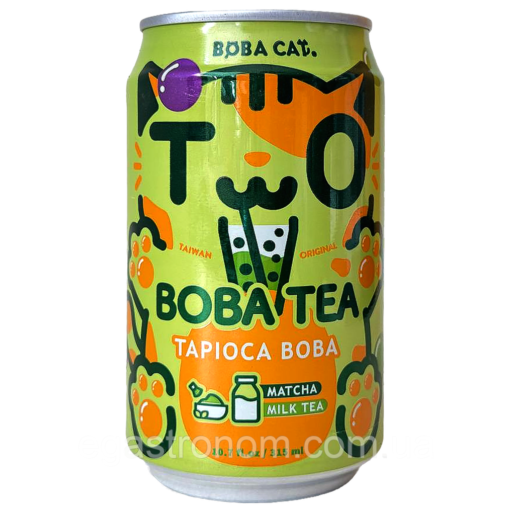 Напій газований чай бабл з матча та тапіокою Боба Кет Boba Cat ж/б 320ml 24шт/ящ (Код: 00-00017786), фото 1