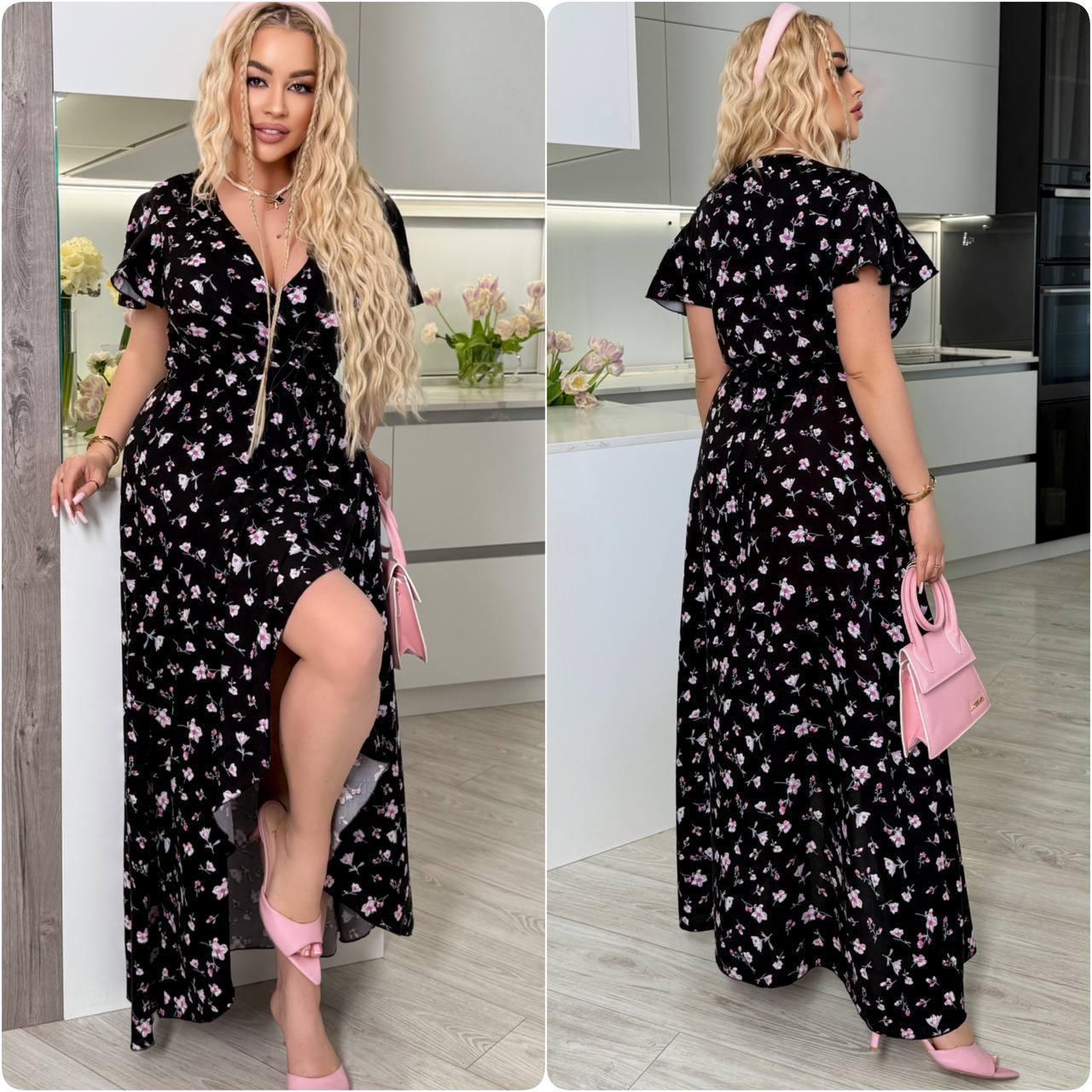 Сукня жіноча літня зі штапеля на запах у квітковий принт (Батал), фото 1