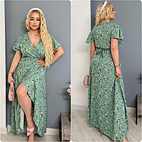 Сукня жіноча літня зі штапеля на запах у квітковий принт (Батал), фото 6