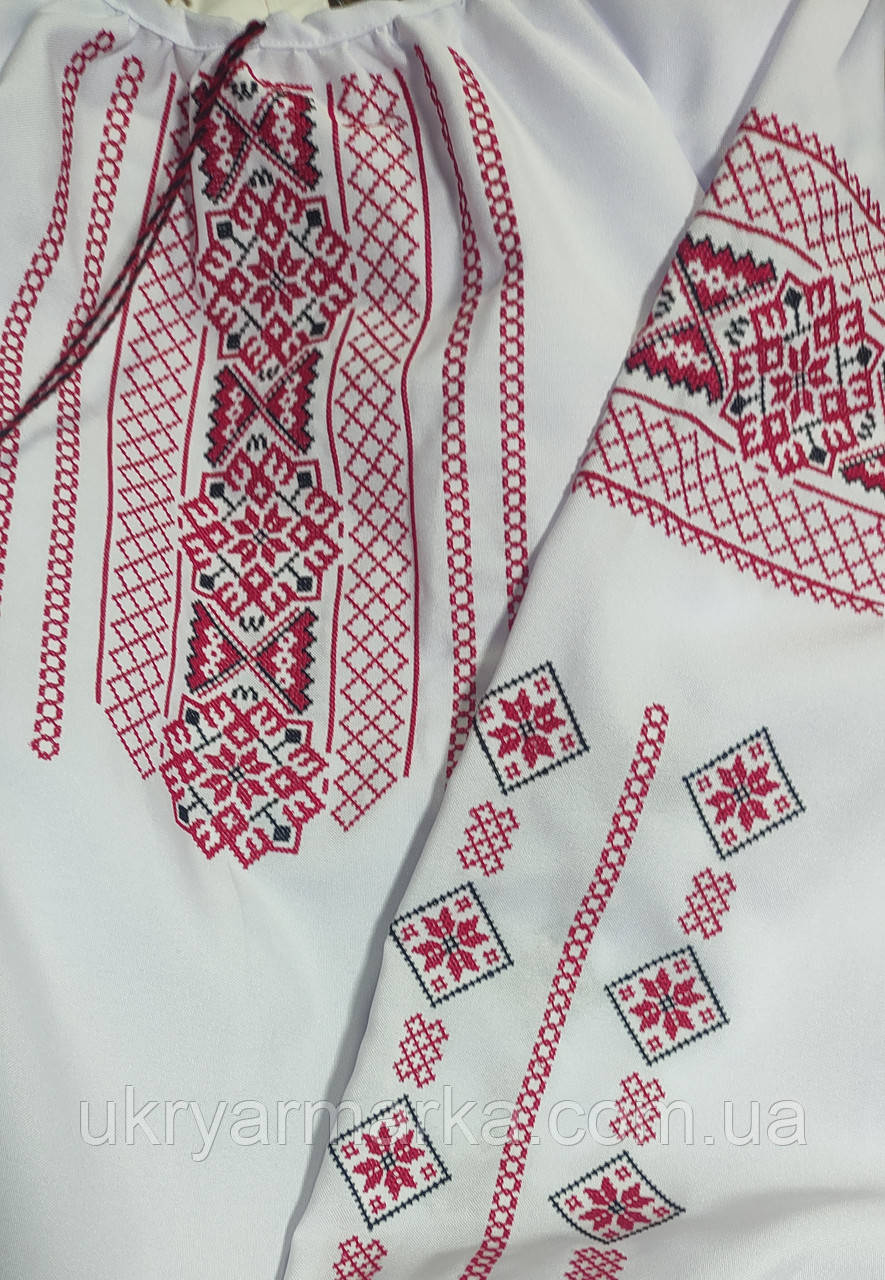 Біла літня жіноча сорочка з червоно-чорною вишивкою "Київська зірочка"
