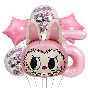 Фонтан із кульок голова Labubu Лабубу із цифрою | Розовий