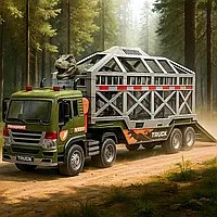 Великий іграшковий трейлер автовоз машина з фігуркою динозавра / Інерційний транспорт вантажівка 2 види ефекти