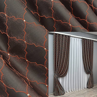 Комплект штор (2шт. 1,5х3м.) жакард, колекція "SAPFIR". Колір графітовий з теракотовим. Код 1752ш 33-0718