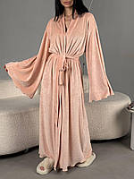 Жіночий домашній максі халат на запах з широким рукавом плюш велюр 42/46, 48/52
