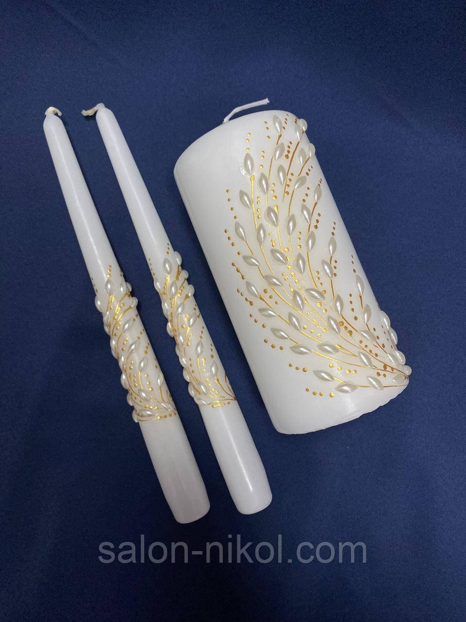 Свічки "Сімейне вогнище" (завитки перли під золото), фото 1