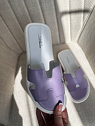 Шкіряні шльопанці бузкові 37 розмір літні