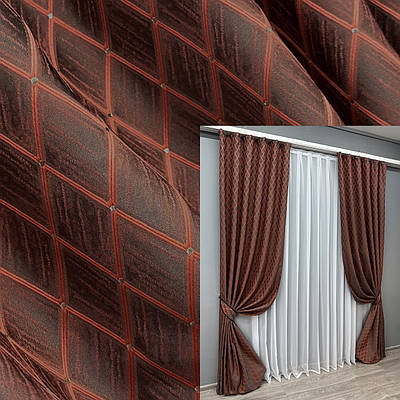 Комплект штор (2шт. 1,5х3м.) жакард, колекція "RUBI". Колір графітовий з теракотовим. Код 1762ш 33-0717