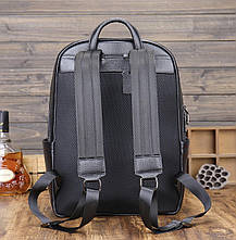 Рюкзак чоловічий шкіряний. Чорний міський рюкзак для ноутбука та документів Tiding Bag 13292, фото 3