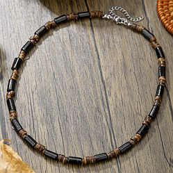 Чоловіче намисто чокер з натурального дерева та намистин ЧК-001