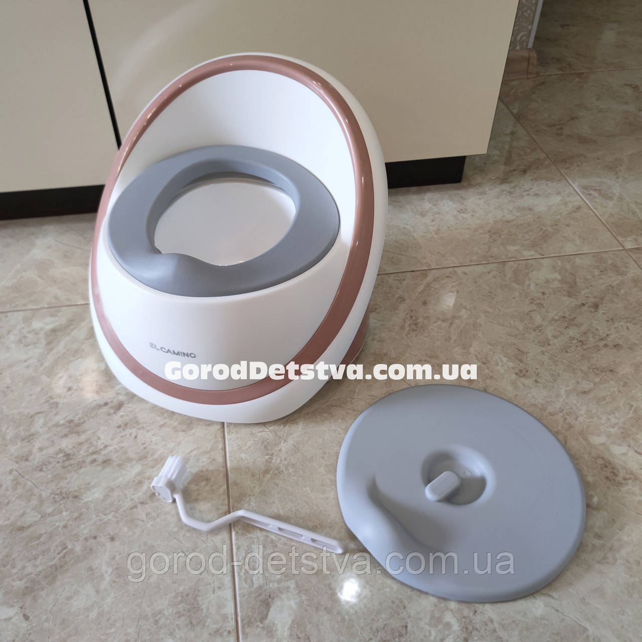 Горщик дитячий El Camino з м'яким сидінням Знімний резервуар Кришка EGG POTTY Gold Дитячий унітаз, фото 1